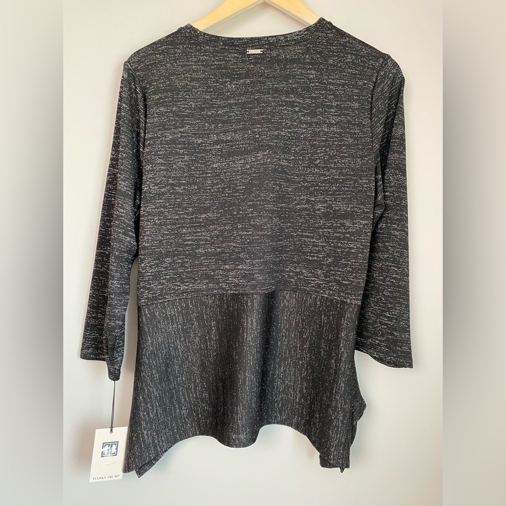 Women’s NWT Ivanka Trump Black silver shimmer large blouse - Picture 7 of 8